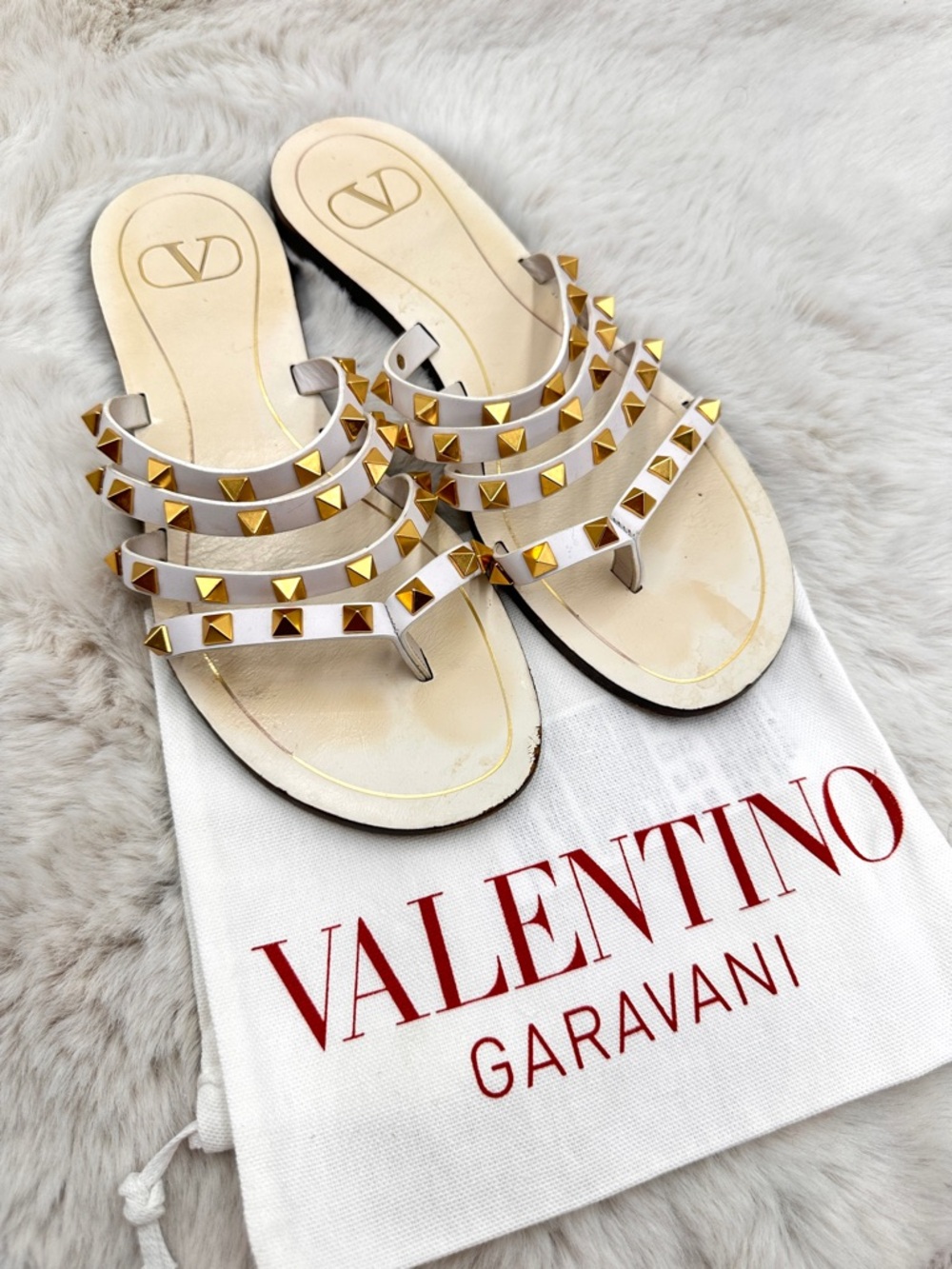 Valentino Garavani Rockstud Flair Cage Thong Sandals Size 37 US 7 Studded Slides - Picture 3 of 13